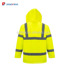 Флуоресцентный желтый высокая видимость Привет отношению безопасности дорожного движения Водонепроницаемый дождь куртка куртка с карманами